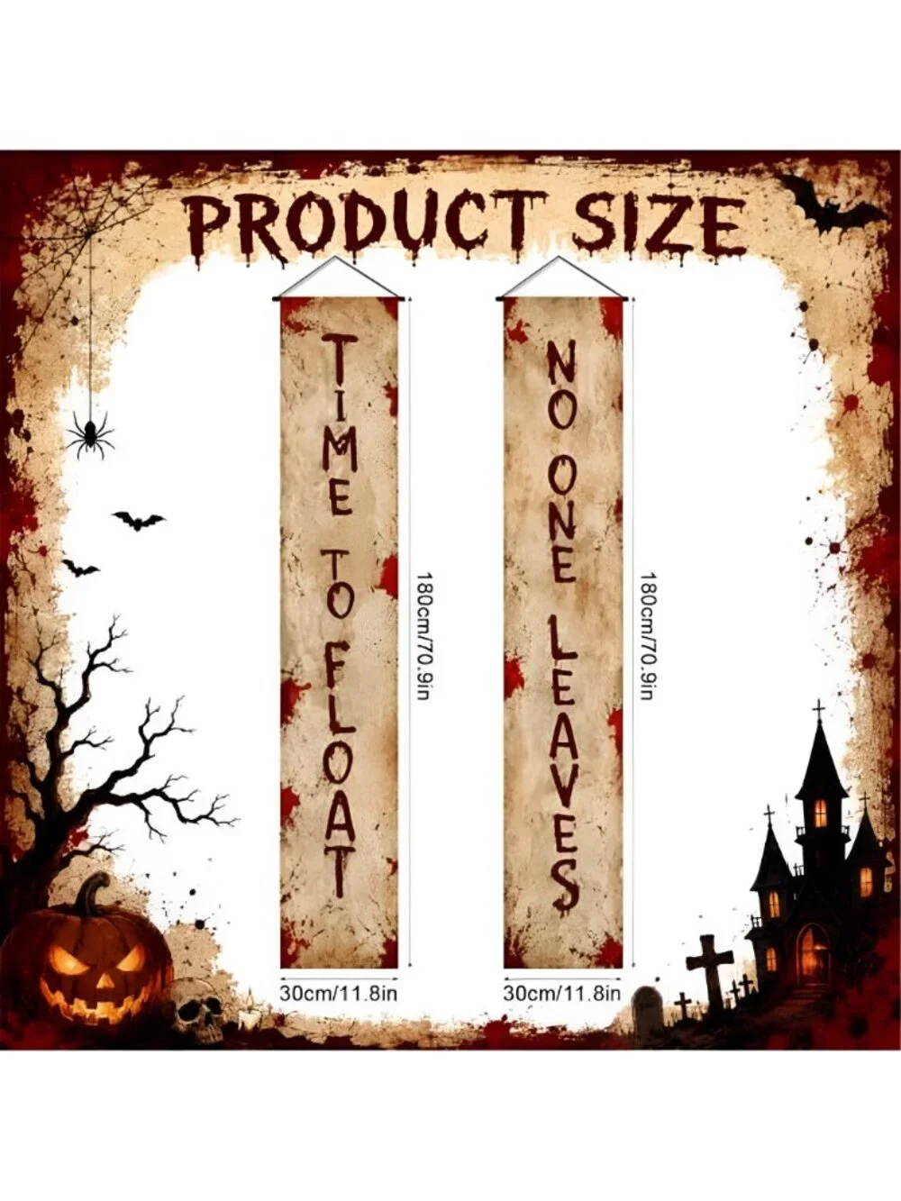 2 PCS Halloween Bloody Porch Banner Decorations Bloody Time to Float No One